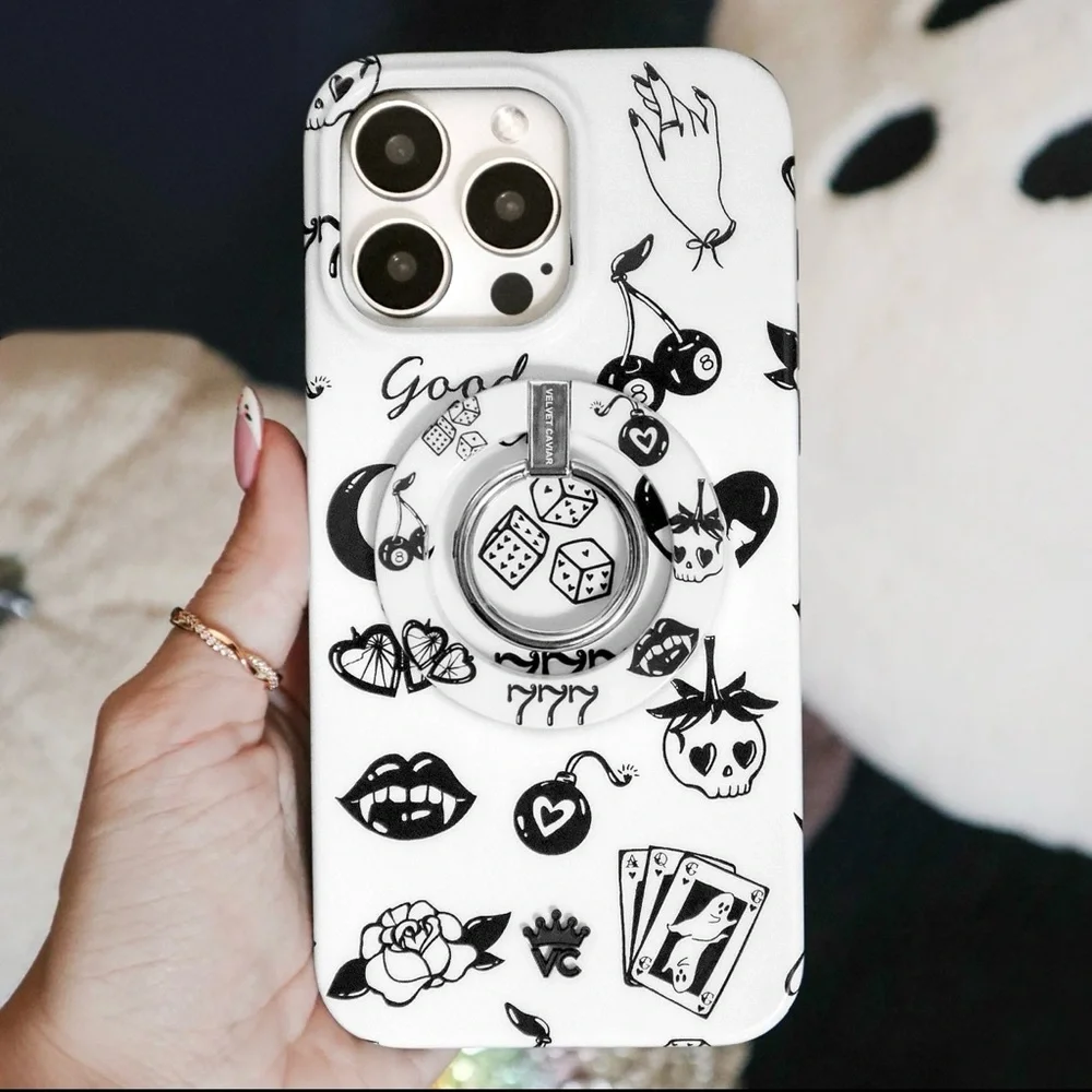 NWOT Velvet Caviar Good Luck iPhone 16 Pro Max Case & Grip Ring Tattoo Art New - Picture 2 of 11